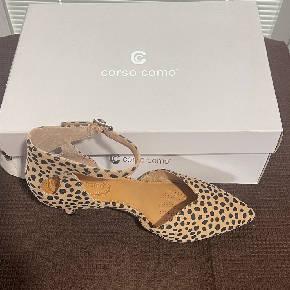 Corso Como Tan and Black Spotted Heels